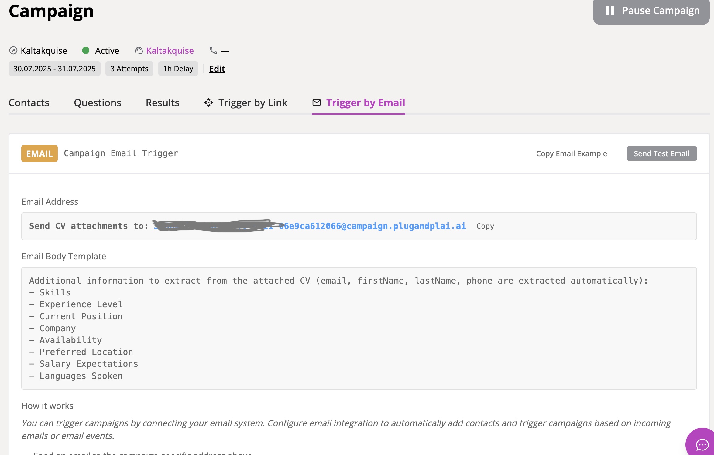 Email Trigger UI Screenshot